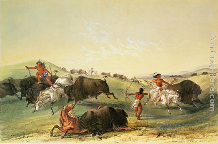 Buffalo Hunt,Plate 7 from Catlin's North American Indian Collection painting - George Catlin Buffalo Hunt,Plate 7 from Catlin's North American Indian Collection art painting